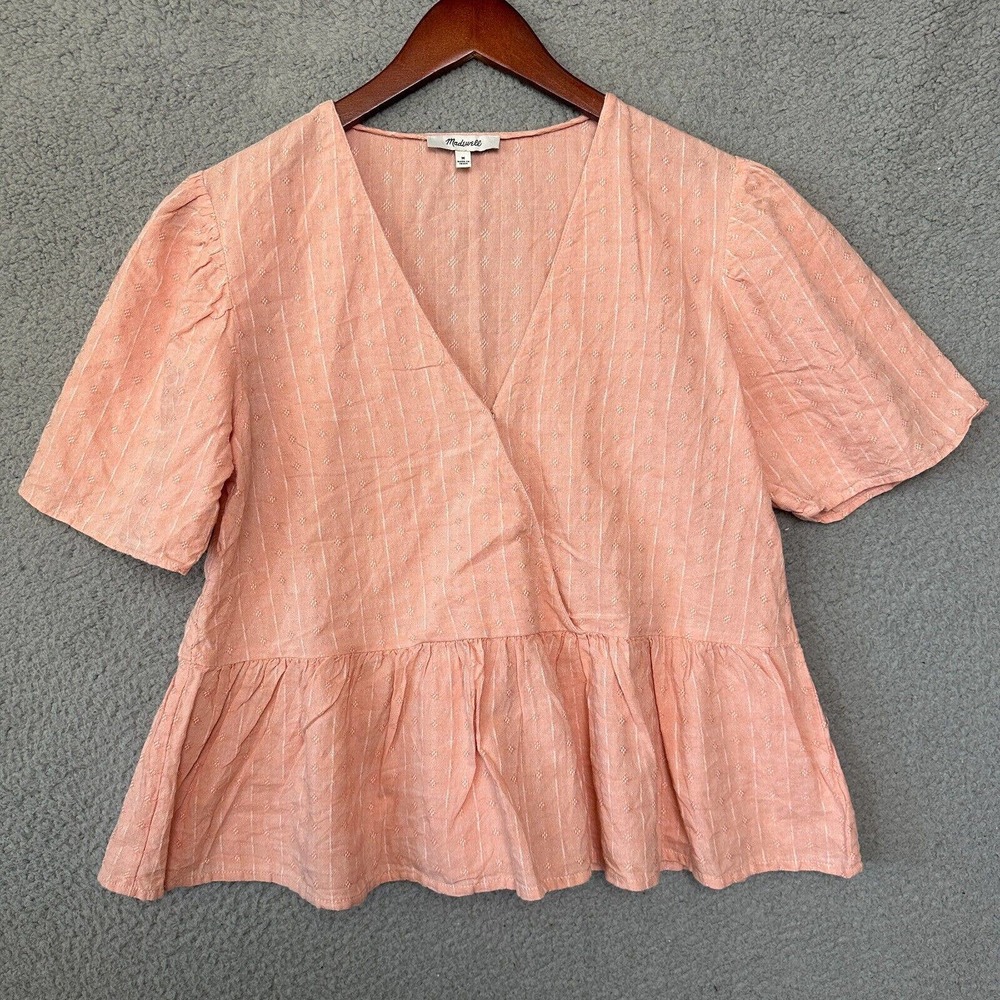 Madewell Shirt Women Medium Pink Crossover Peplum Short Sleeve Casual Bohemian